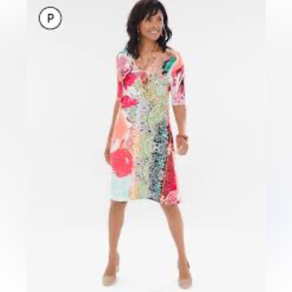 Chico’s Floral & Geometric Design Cross Back Dress. Size 3. P10CC